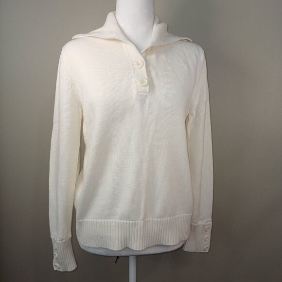 AUGUST SILK CREAM SWEATER BUTTON UP COLLAR BUTTON CUFF WOMENS SIZE LARGE - Picture 6 of 7